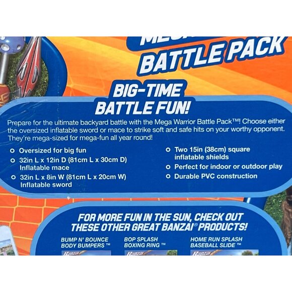 Banzai Mega Warrior Battle Pack Inflatable Kids Sword Mace and 2 Shields - Picture 4 of 6